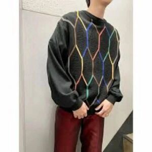 Men’s vintage St. Croix shop black Rainbow Print Pullover sweater size large